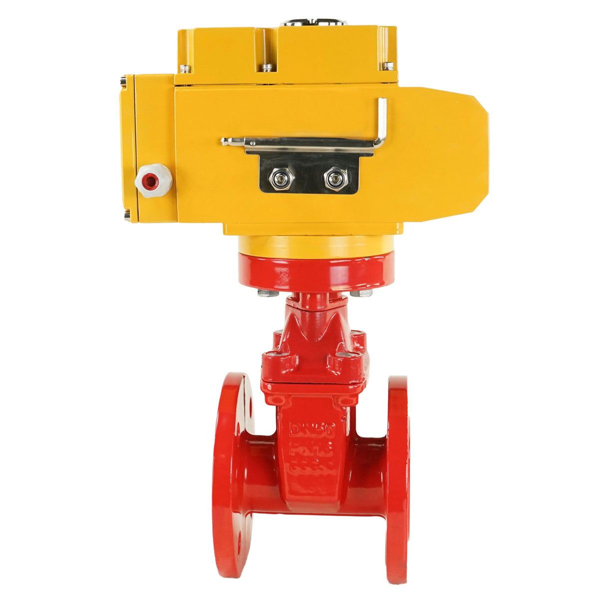 Wedge gate valve red Elephant-GGG50-EPDM-F4-RED 16 bar class 150 T=230-248°F flange connection, with rubber lined wedge EPDM, electric actuator Elephant MT-110/220, 110/220V