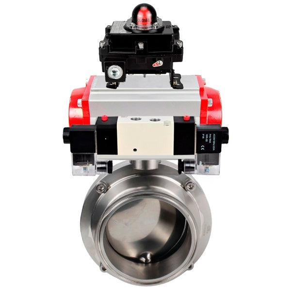 Water Butterfly valves Elephant WBV3131S-2W-C-H, body material - stainless steel AISI 304, seal - Silicon, with pneumatic actuator PA-DA, pneumatic distributor 4V320-08 220V, LSU APL-410N EX
