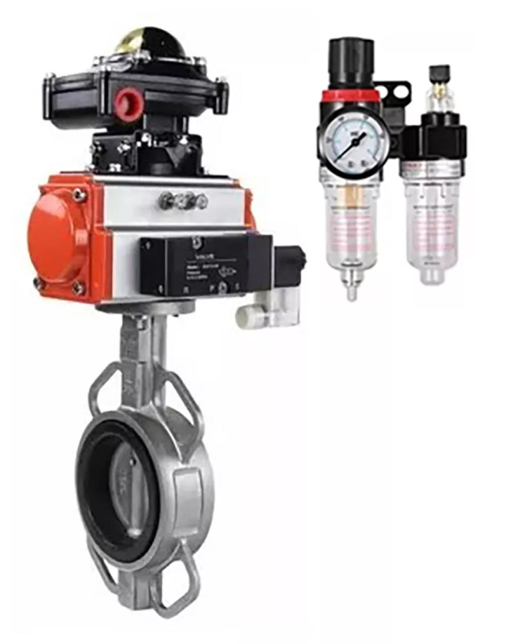Water Butterfly Valve Elephant WBV3232P-2W-Fb-H, body material - stainless steel AISI 316L, disk material - stainless steel AISI 316L, seal - PTFE, with pneumatic actuator double action PA-DA, 4V320-08 220V, LSU APL-510N-EX, ATU AFC2000