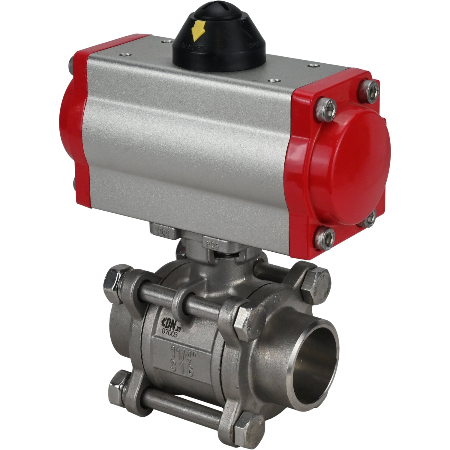 Stainless steel ball valve Elephant kshpp-316200-da, body material - stainless steel AISI 316, ball material - stainless steel AISI 316, seal - PTFE, pneumatic actuator operated