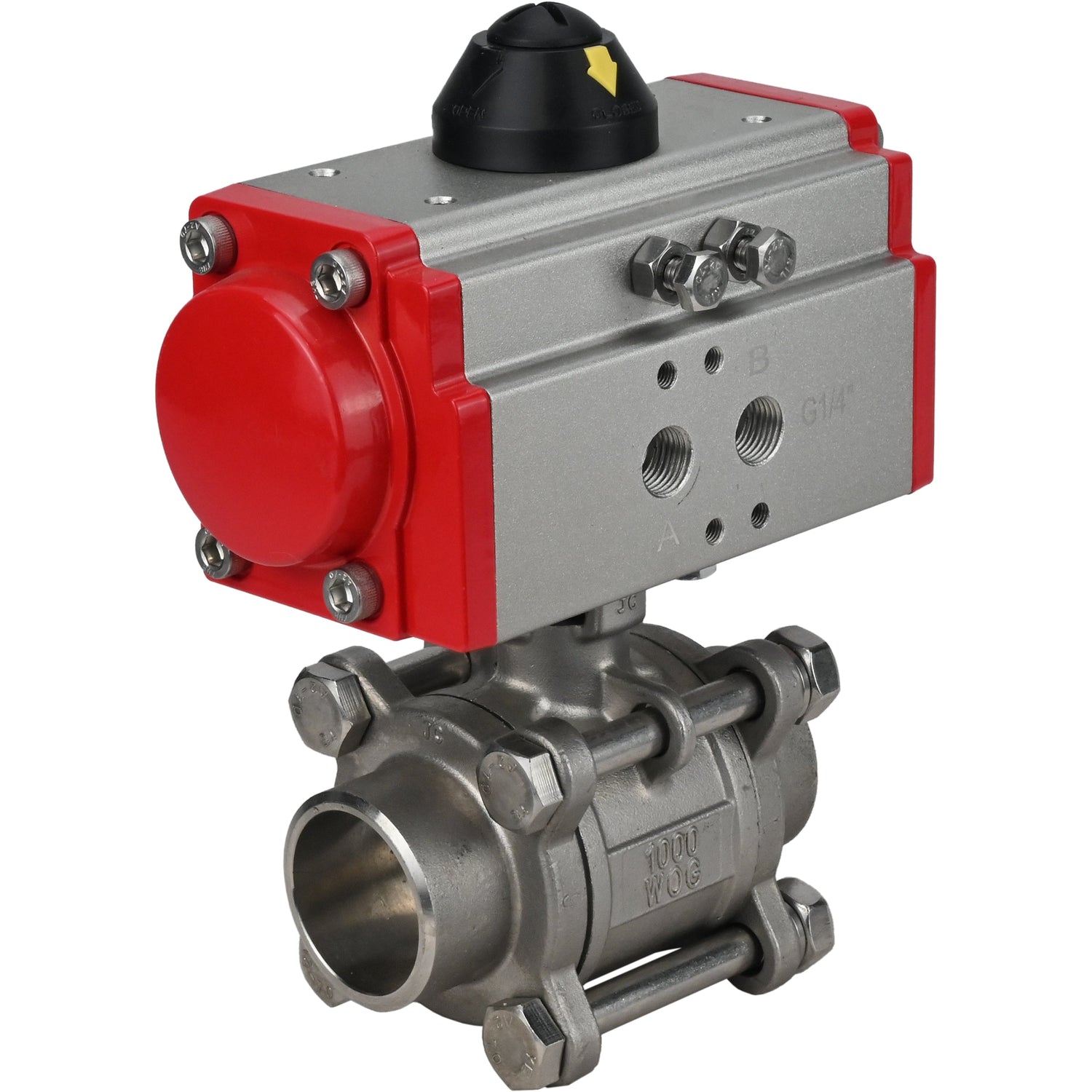 Stainless steel ball valve Elephant kshpp-316200-da, body material - stainless steel AISI 316, ball material - stainless steel AISI 316, seal - PTFE, pneumatic actuator operated