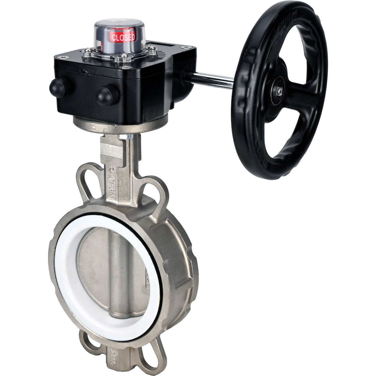 Water Butterfly Valve Elephant 316L-PTFE-HGB, body material - stainless steel AISI 316L, disk material - stainless steel AISI 316L, seal - PTFE, gear operated