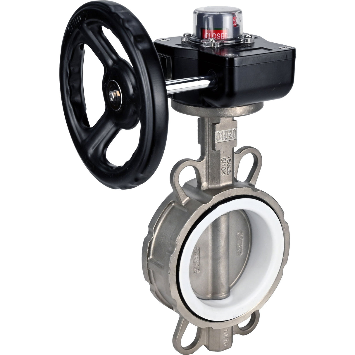 Water Butterfly Valve Elephant 316L-PTFE-HGB, body material - stainless steel AISI 316L, disk material - stainless steel AISI 316L, seal - PTFE, gear operated