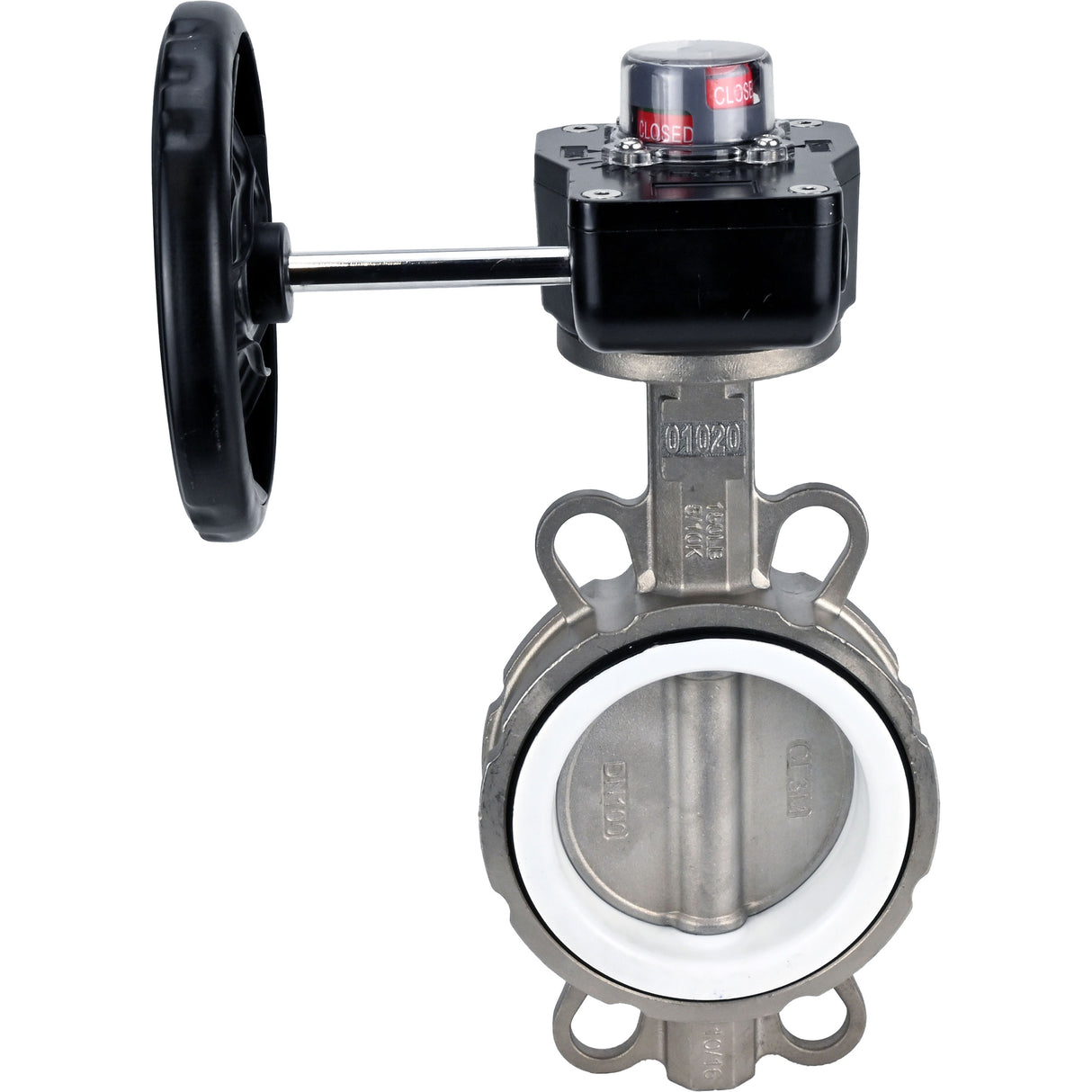 Water Butterfly Valve Elephant 316L-PTFE-HGB, body material - stainless steel AISI 316L, disk material - stainless steel AISI 316L, seal - PTFE, gear operated