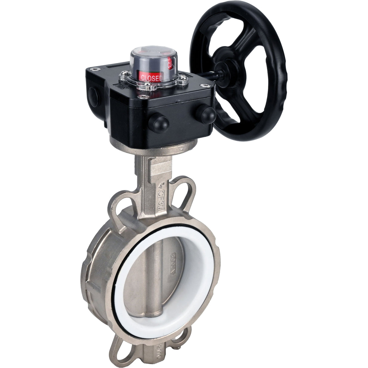 Water Butterfly Valve Elephant 316L-PTFE-HGB, body material - stainless steel AISI 316L, disk material - stainless steel AISI 316L, seal - PTFE, gear operated