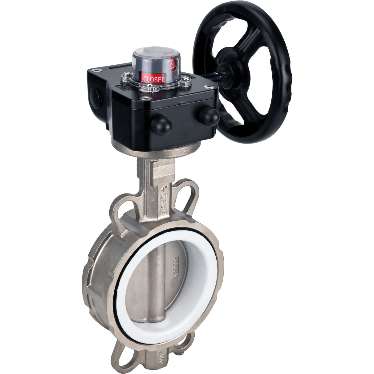 Water Butterfly Valve Elephant 316L-PTFE-HGB, body material - stainless steel AISI 316L, disk material - stainless steel AISI 316L, seal - PTFE, gear operated