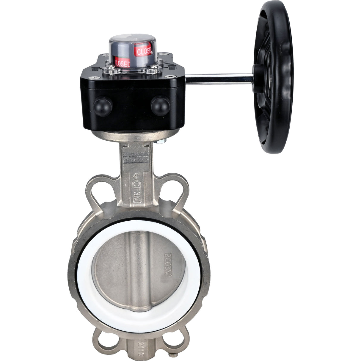 Water Butterfly Valve Elephant 316L-PTFE-HGB, body material - stainless steel AISI 316L, disk material - stainless steel AISI 316L, seal - PTFE, gear operated