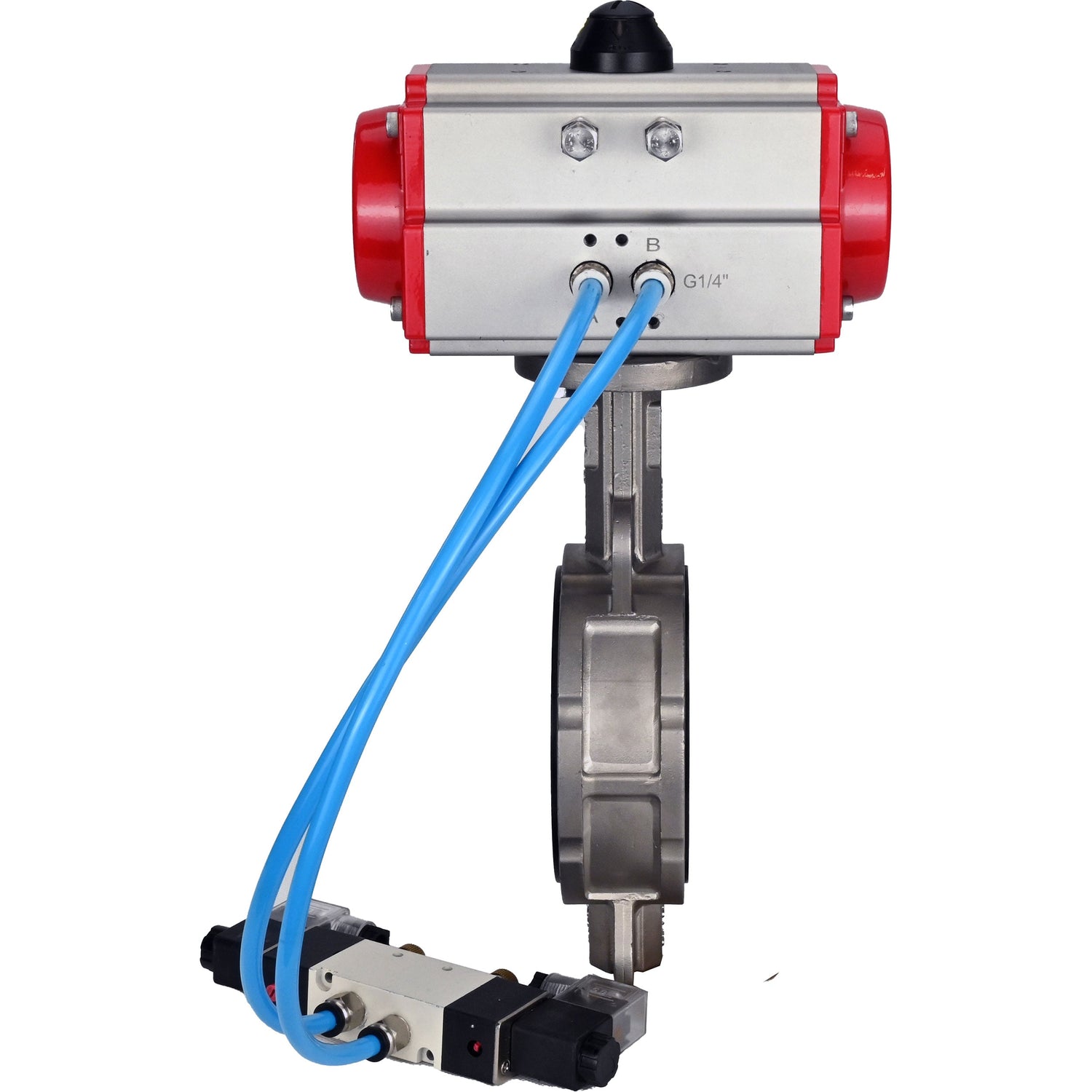 Water Butterfly Valve Elephant WBV3232N-2W-Fb-H, body material - stainless steel AISI 316L, disk material - stainless steel AISI 316L, seal - NBR, with pneumatic actuator double action PA-DA, 4V320-08 220V