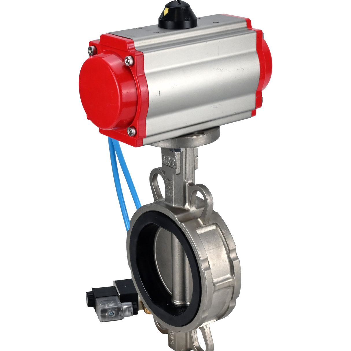 Water Butterfly Valve Elephant WBV3232V-2W-Fb-H, body material - stainless steel AISI 316L, disk material - stainless steel AISI 316L, seal - Viton, with pneumatic actuator double action PA-DA, 4V320-10 220V