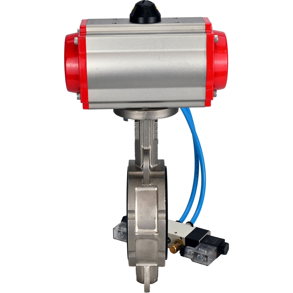 Water Butterfly Valve Elephant WBV3232V-2W-Fb-H, body material - stainless steel AISI 316L, disk material - stainless steel AISI 316L, seal - Viton, with pneumatic actuator double action PA-DA, 4V320-08 220V