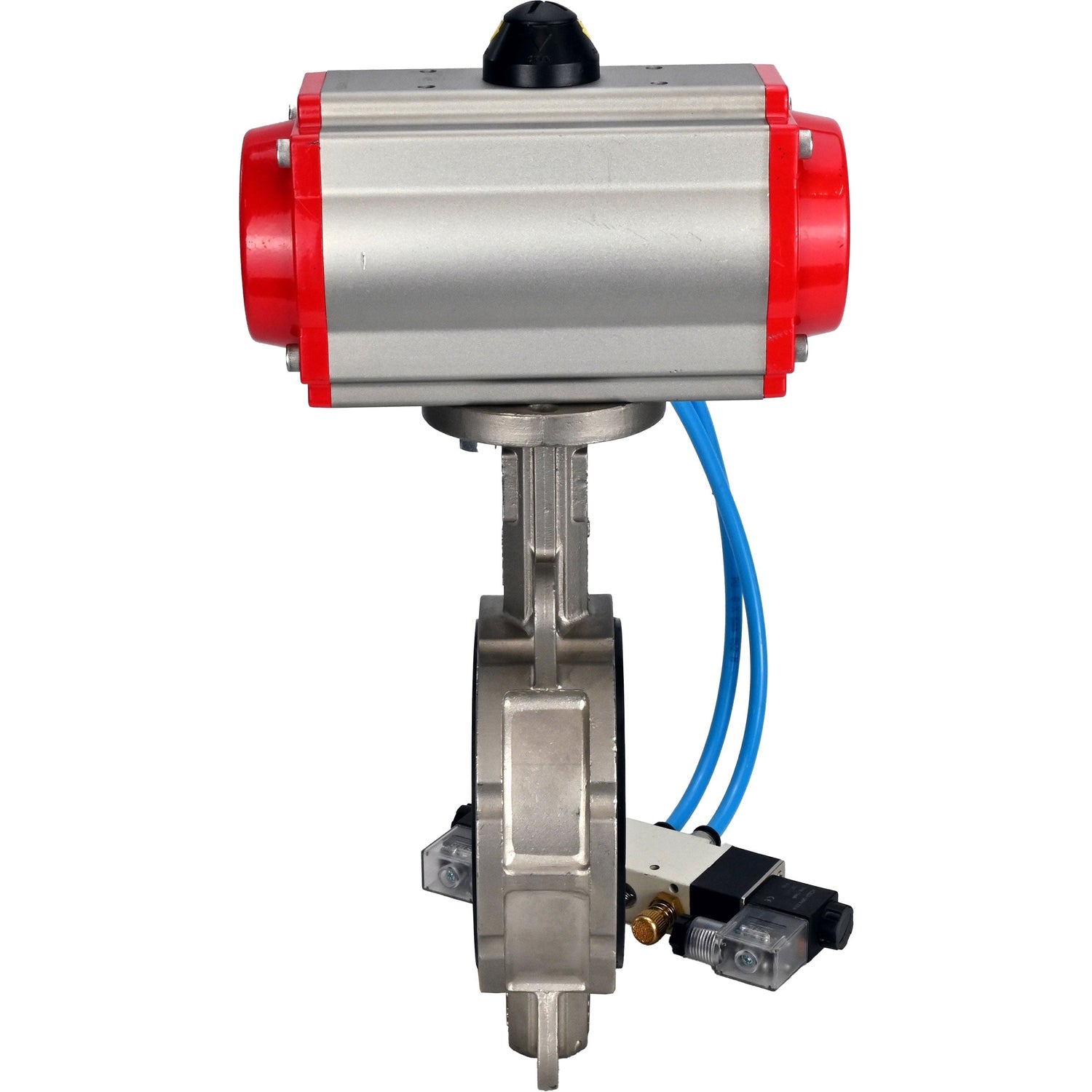 Water Butterfly Valve Elephant WBV3232V-2W-Fb-H, body material - stainless steel AISI 316L, disk material - stainless steel AISI 316L, seal - Viton, with pneumatic actuator double action PA-DA, 4V320-08 220V