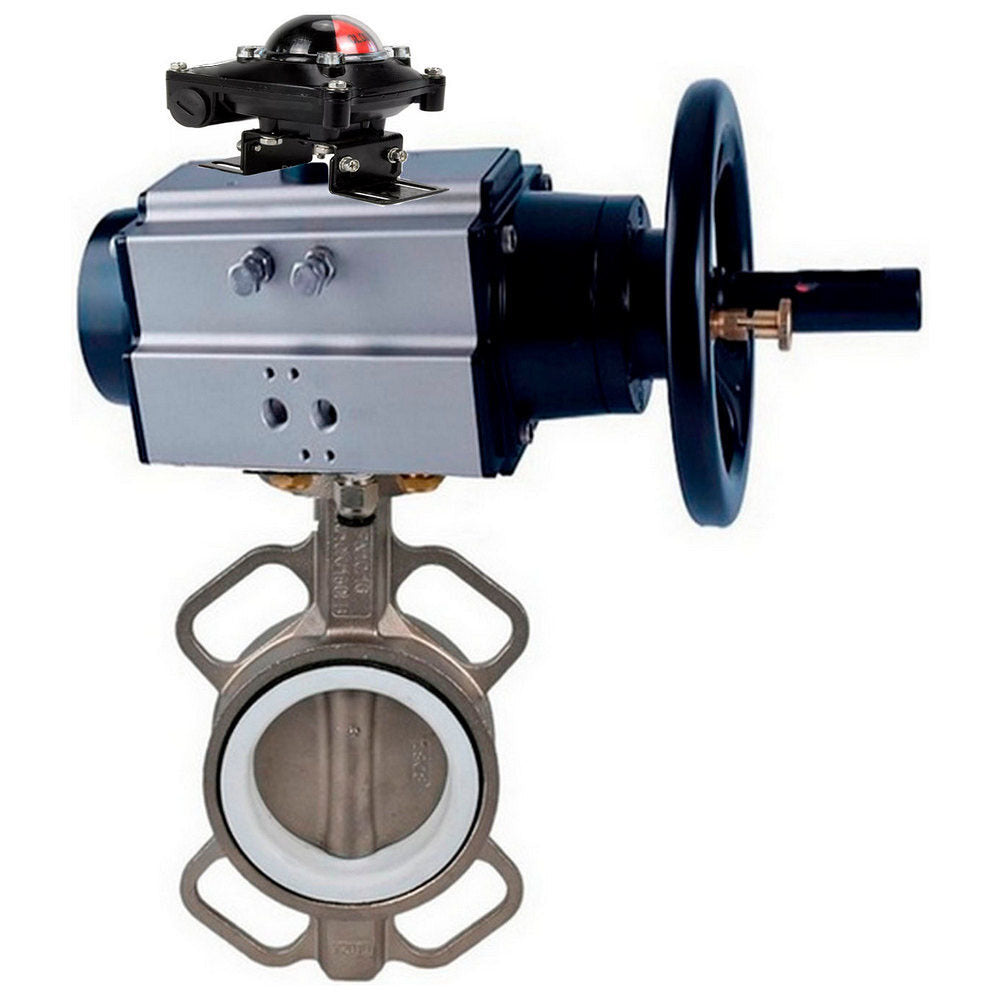Water Butterfly Valve Elephant WBV3432V-2W-Fb body material - Carbon steel, disk material - Stainless steel AISI 316L/1.4404, seal - Viton with pneumatic actuator double acting PA-DA-105-1, limit switch APL-210N
