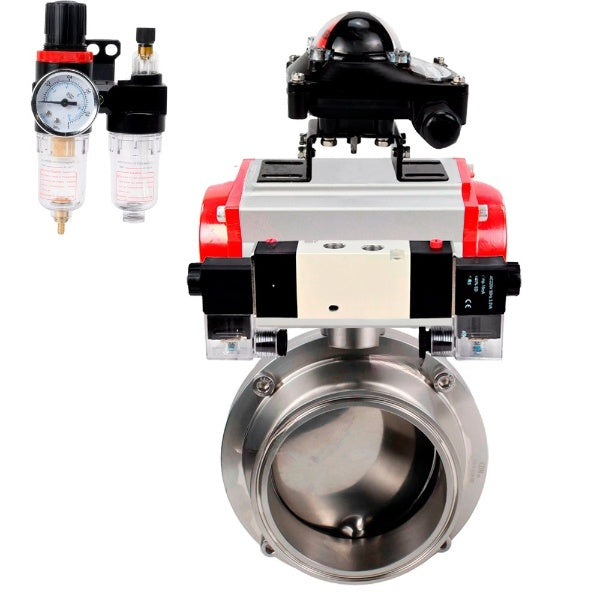 Water Butterfly valves Elephant WBV3131E-2W-C-H, body material - stainless steel AISI 304, seal - EPDM, with pneumatic actuator PA-DA, pneumatic distributor 4V320-10 220V, LSU APL-210N, ATU AFC2000