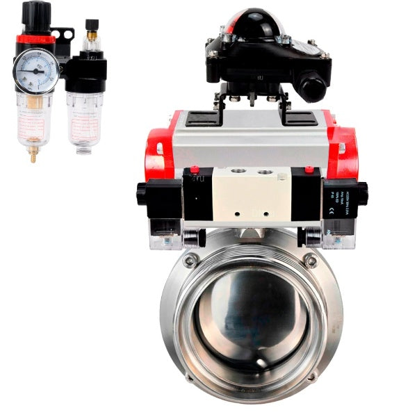 Water Butterfly valves Elephant WBV3131E-2W-T-H, body material - stainless steel AISI 304, seal - EPDM, with pneumatic actuator PA-DA-052 double action, 4V320-08 220V, LSU APL-210N, ATU AFC2000