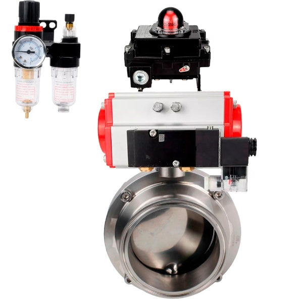 Water Butterfly valves Elephant WBV3131S-2W-C-H, body material - stainless steel AISI 304, seal - Silicon, with pneumatic actuator PA-DA, pneumatic distributor 4M310-08 NAMUR 24V, LSU APL-410N EX, ATU AFC2000