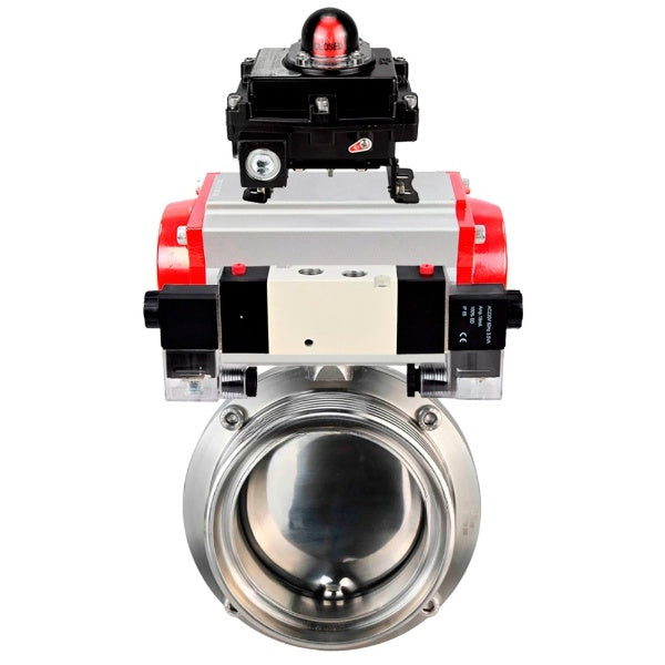 Water Butterfly valves Elephant WBV3131S-2W-T-H, body material - stainless steel AISI 304, seal - Silicon, with pneumatic actuator PA-DA-052 double action, 4V320-10 220V, LSU APL-410N EX