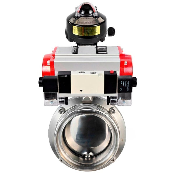 Water Butterfly valves Elephant WBV3131S-2W-T-H, body material - stainless steel AISI 304, seal - Silicon, with pneumatic actuator PA-DA-052 double action, 4V320-08 220V, LSU APL-510N EX