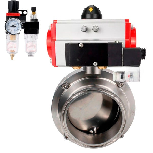 Water Butterfly valves Elephant WBV3131E-2W-C-H, body material - stainless steel AISI 304, seal - EPDM, with pneumatic actuator PA-DA-052 double action, 4M310-08 NAMUR 24V, ATU AFC2000