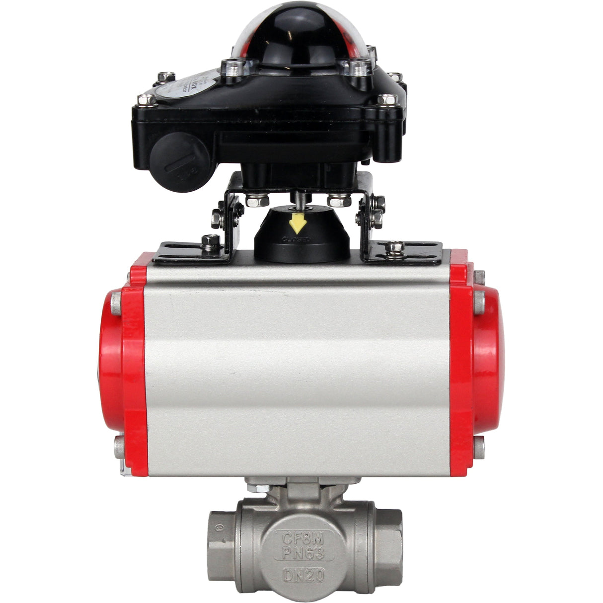 Stainless steel ball valve Elephant 3h-l-rpss316200mm-iso-pnevpr-sa-rasp-110/220v-lsu, body material - stainless steel AISI 316, ball material - stainless steel AISI 316, seal - PTFE, pneumatic actuator operated