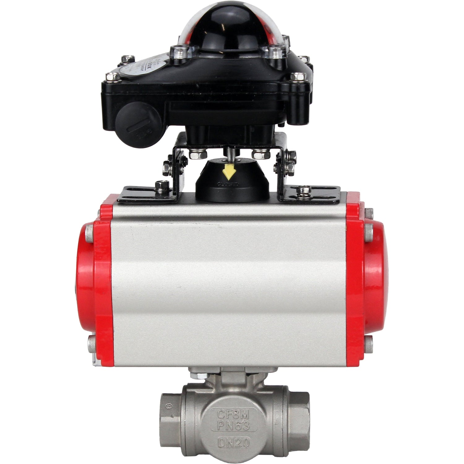 Stainless steel ball valve Elephant 3h-l-rpss316200mm-iso-pnevpr-sa-rasp-24v-lsu, body material - stainless steel AISI 316, ball material - stainless steel AISI 316, seal - PTFE, pneumatic actuator operated