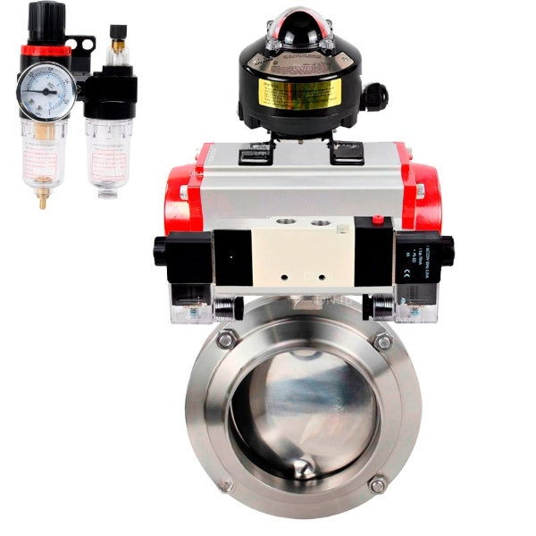 Water Butterfly valves Elephant WBV3131S-2W-W-H, body material - stainless steel AISI 304, seal - Silicon, with pneumatic actuator PA-SA, pneumatic distributor 4V320-10 220V, LSU APL-510N EX, ATU AFC2000