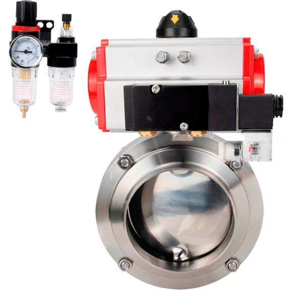 Water Butterfly valves Elephant WBV3131S-2W-W-H, body material - stainless steel AISI 304, seal - Silicon, with pneumatic actuator PA-DA-052 double action, 4M310-08 NAMUR 24V, ATU AFC2000