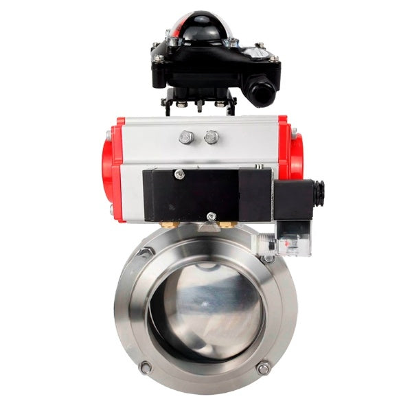 Water Butterfly valves Elephant WBV3131E-2W-W-H, body material - stainless steel AISI 304, seal - EPDM, with pneumatic actuator PA-DA-052 double action, 4M310-08 NAMUR 220V, LSU APL-210N