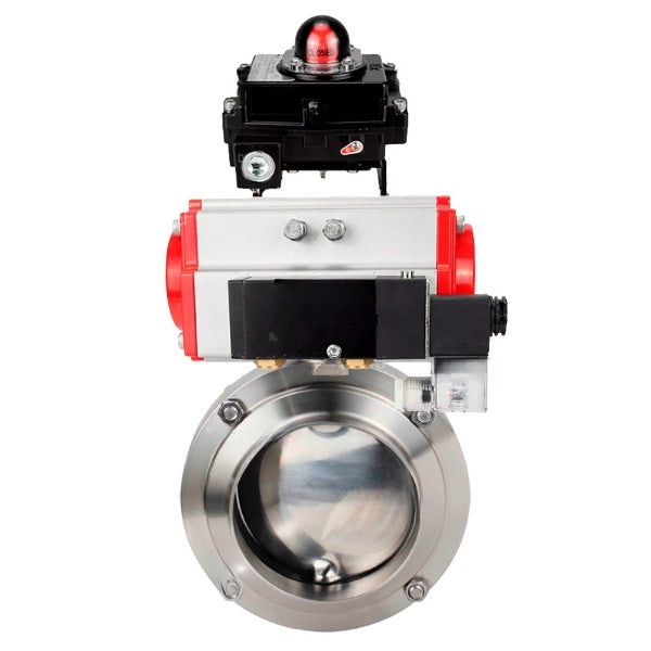 Water Butterfly valves Elephant WBV3131S-2W-W-H, body material - stainless steel AISI 304, seal - Silicon, with pneumatic actuator PA-DA-052 double action, 4M310-08 NAMUR 24V, LSU APL-410N EX