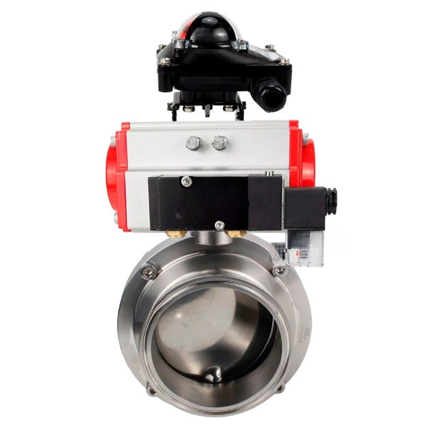 Water Butterfly valves Elephant WBV3131E-2W-C-H, body material - stainless steel AISI 304, seal - EPDM, with pneumatic actuator PA-DA-052 double action, 4M310-08 NAMUR 24V, LSU APL-210N