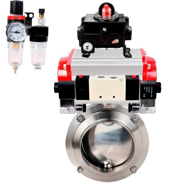 Water Butterfly valves Elephant WBV3131E-2W-W-H, body material - stainless steel AISI 304, seal - EPDM, with pneumatic actuator PA-SA, pneumatic distributor 4V320-10 220V, LSU APL-410N EX, ATU AFC2000