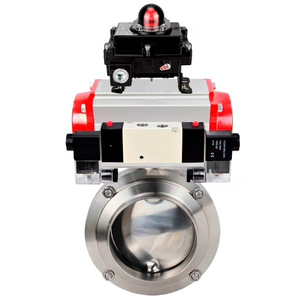 Water Butterfly valves Elephant WBV3131E-2W-W-H, body material - stainless steel AISI 304, seal - EPDM, with pneumatic actuator PA-DA-052 double action, 4V320-08 220V, LSU APL-410N EX