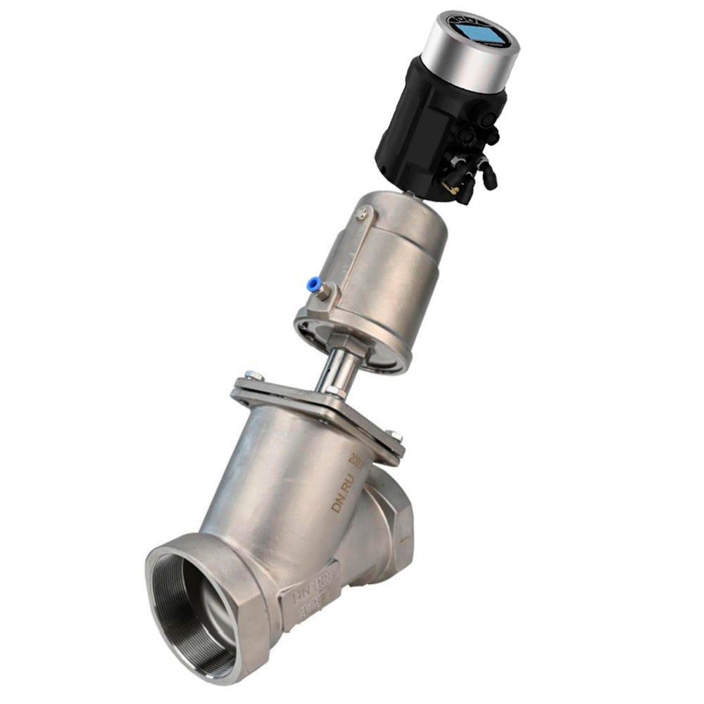 Pneumatic shut-off valves Elephant VSP3232PV-T-1PNC, body - stainless steel SS316, threaded, Y-shaped, with electropneumatic intelligent positioner EIP-1600 (stroke 25-50mm)