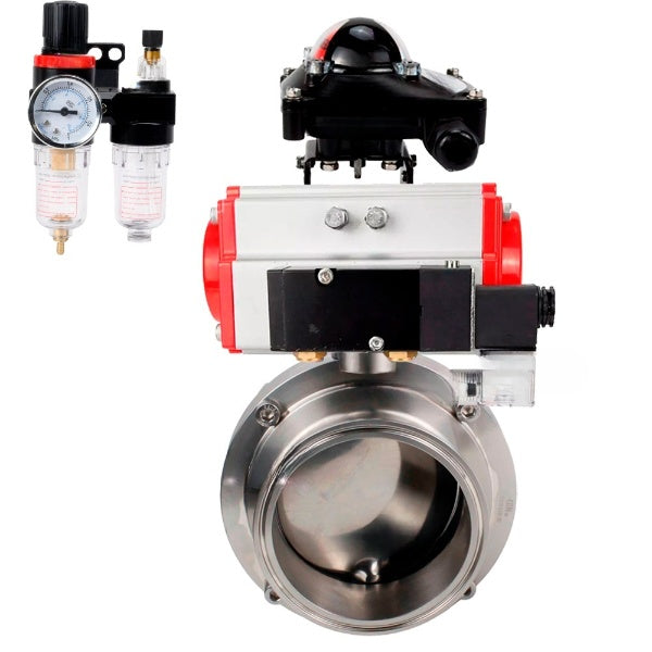 Water Butterfly valves Elephant WBV3131E-2W-C-H, body material - stainless steel AISI 304, seal - EPDM, with pneumatic actuator PA-DA-052 double action, 4M310-08 NAMUR 24V, LSU APL-210N, ATU AFC2000