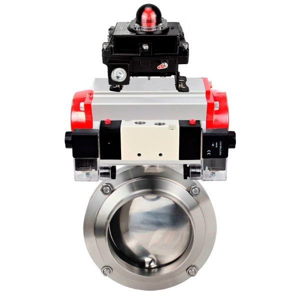 Water Butterfly valves Elephant WBV3131S-2W-W-H, body material - stainless steel AISI 304, seal - Silicon, with pneumatic actuator PA-SA, pneumatic distributor 4V320-10 220V, LSU APL-410N EX