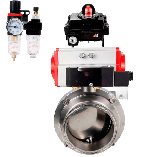 Water Butterfly valves Elephant WBV3131E-2W-C-H, body material - stainless steel AISI 304, seal - EPDM, with pneumatic actuator PA-DA-052 double action, 4M310-08 NAMUR 220V, LSU APL-410N EX, ATU AFC2000