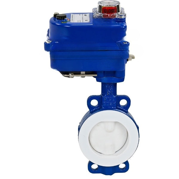 Water Butterfly Valve Elephant WBV3434Pf-2W-Fb-H, body material - Carbon steel, disk material - Carbon steel, seal - PTFE, coated PTFE, electric actuator QT-N-003EM-O1 blue