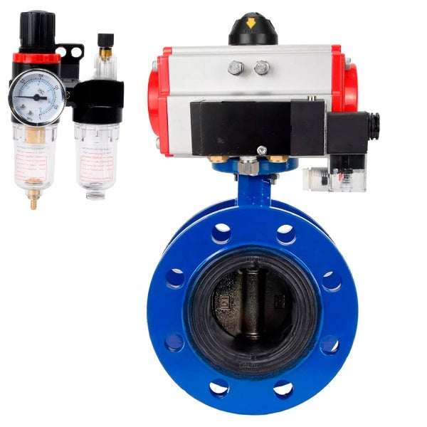 Water Butterfly Valve Elephant WBV1331E-2W-F-H, body material - Cast iron GGG40/EN-GJS-400-15, disk material - Stainless steel AISI 304, seal - EPDM, pneumatic actuator PA-DA double action, 4M310-08 NAMUR 24V, ATU AFC2000