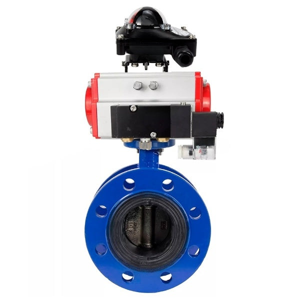 Water Butterfly Valve Elephant WBV1331E-2W-F-H, body material - Cast iron GGG40/EN-GJS-400-15, disk material - Stainless steel AISI 304, seal - EPDM, pneumatic actuator PA-SA with return springs, 4M310-08 NAMUR 220V, LSU APL-210N