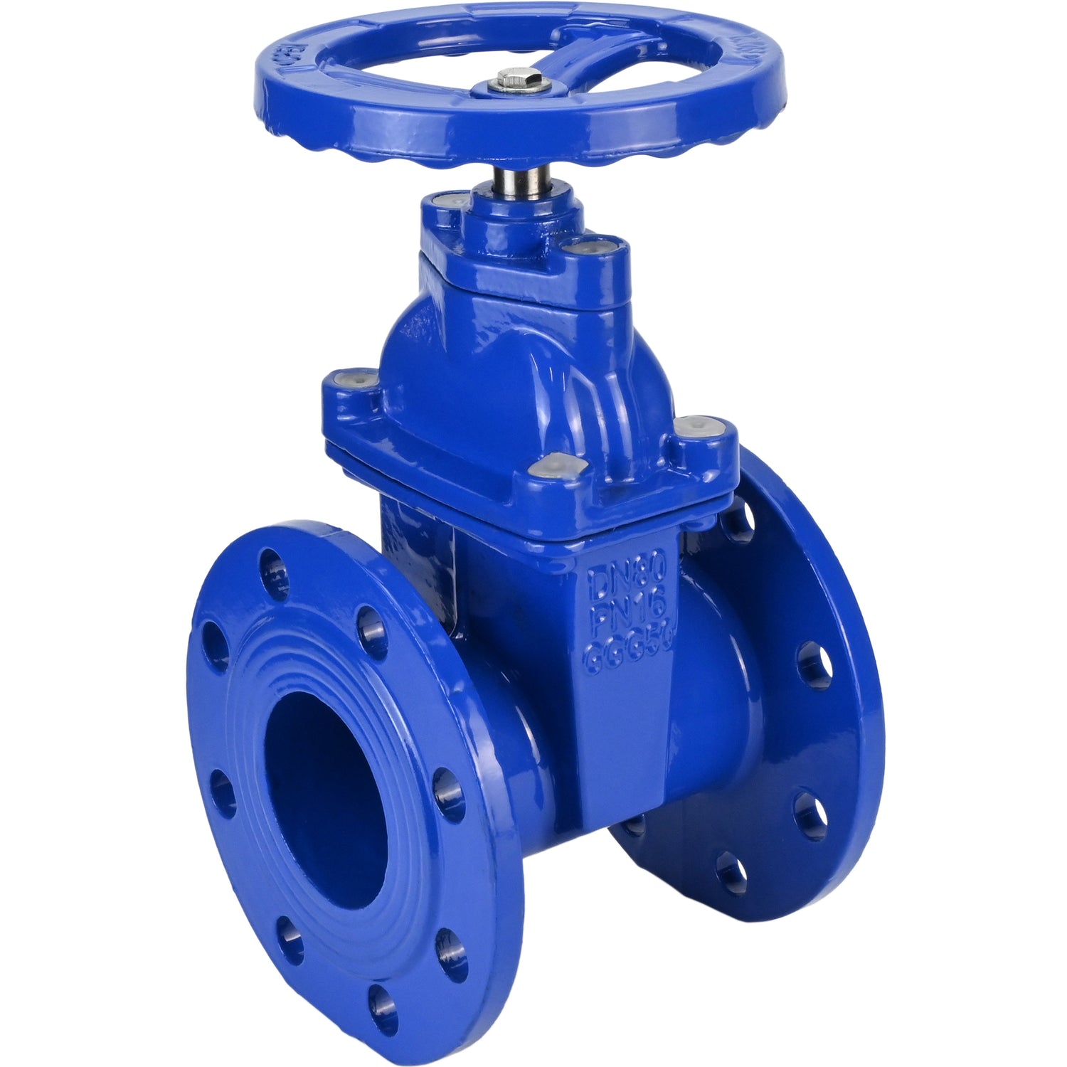 Wedge gate valve Elephant GVWN1414E-2W-F-S, body material - cast iron GGG50, wedge material - cast iron + EPDM, seal - EPDM, handwheel, color - blue