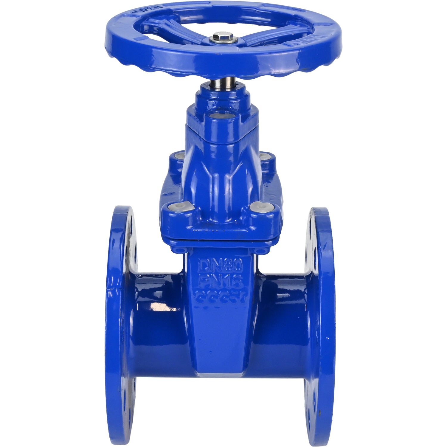 Wedge gate valve Elephant GVWN1414E-2W-F-S, body material - cast iron GGG50, wedge material - cast iron + EPDM, seal - EPDM, handwheel, color - blue