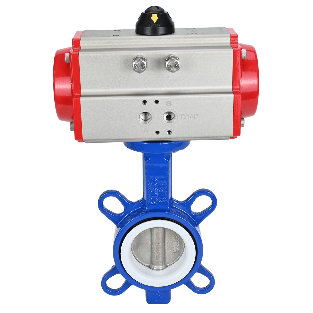 Water Butterfly Valve Elephant st-316l-ptfe-elephant-sa, body material - carbon steel WCB, disk material - stainless steel AISI 316L, seal - PTFE, pneumatic actuator operated