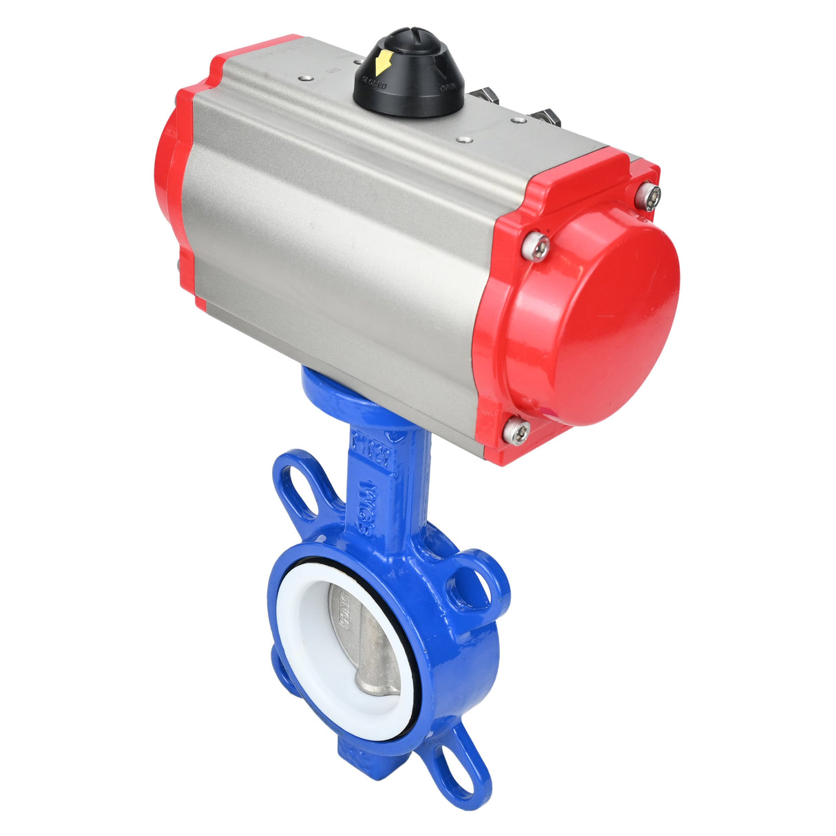 Water Butterfly Valve Elephant st-316l-ptfe-elephant-da, body material - carbon steel WCB, disk material - stainless steel AISI 316L, seal - PTFE, pneumatic actuator operated