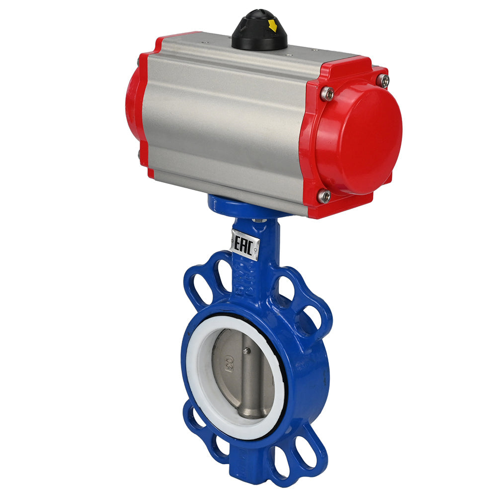 Water Butterfly Valve Elephant st-316l-ptfe-sa-4m310-24v, body material - carbon steel WCB, disk material - stainless steel AISI 316L, seal - PTFE, pneumatic actuator operated