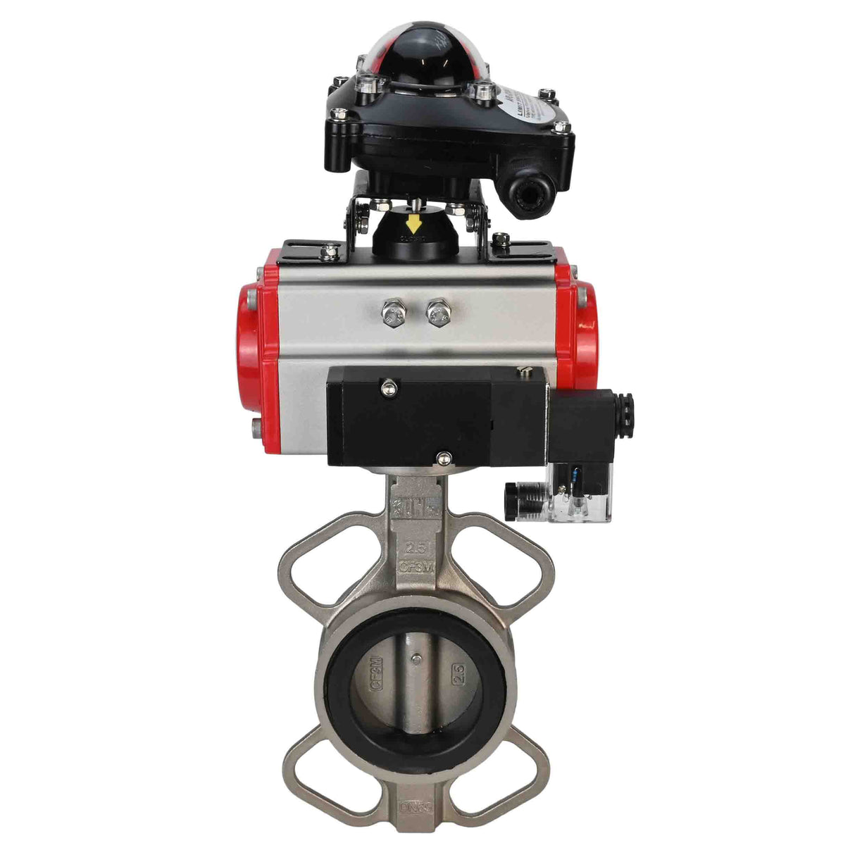 Water butterfly valve Elephant 316L-316L-NBR body material - stainless steel aisi 316l, disk material - stainless steel AISI 316L, seal - NBR with pneumatic actuator with return springs Elephant SA and pneumatic distributor 4M310-08 NAMUR  220V and limit