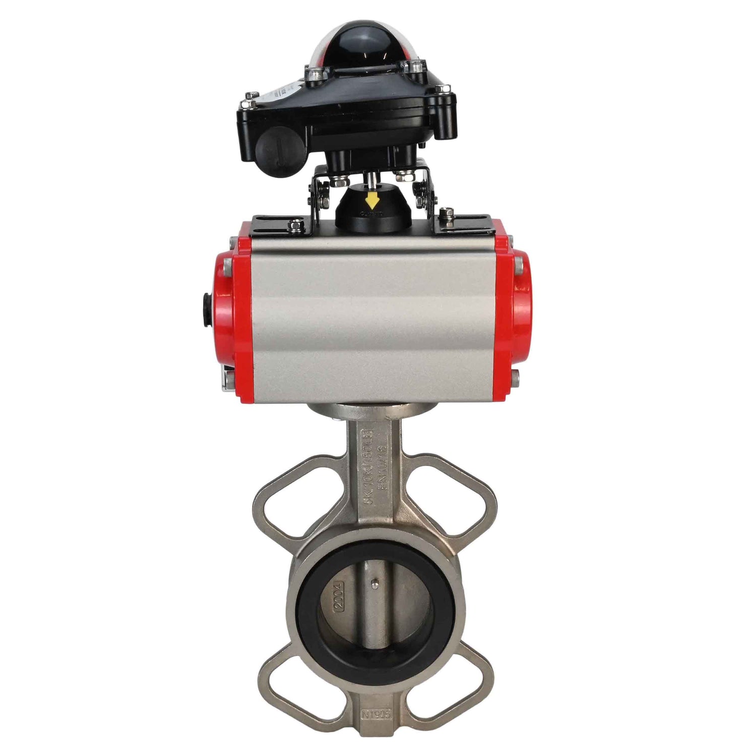 Water butterfly valve Elephant 316L-316L-NBR body material - stainless steel aisi 316l, disk material - stainless steel AISI 316L, seal - NBR with pneumatic actuator with return springs Elephant SA and pneumatic distributor 4M310-08 NAMUR  220V and limit