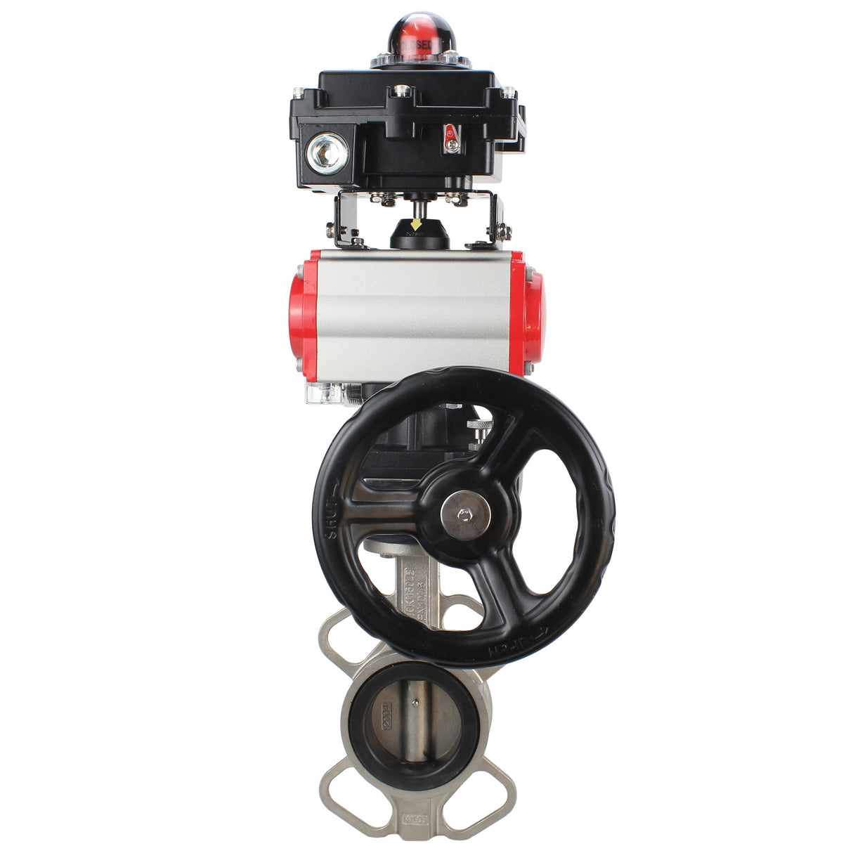 Water butterfly valve Elephant 316L-316L-NBR body material - stainless steel aisi 316l, disk material - stainless steel AISI 316L, seal - NBR with pneumatic actuator Elephant DA, with pneumatic distributor 4M310-08 220V, limit switch block APL-410N EX