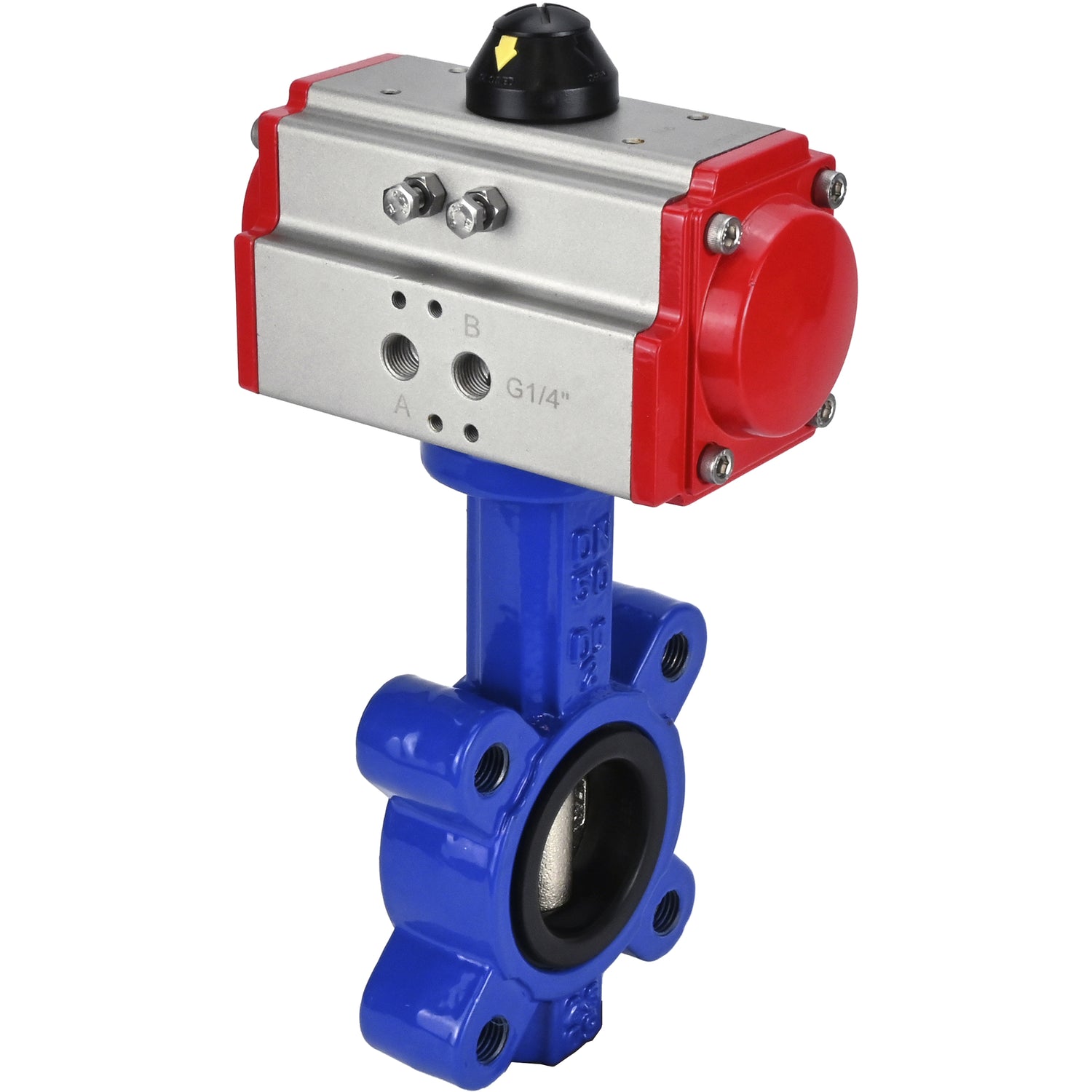 Water Butterfly Valve Elephant WBV1616N-2W-Fb-H, body material - cast iron QT450, disk material - cast iron QT450, seal - NBR, with pneumatic actuator double action PA-DA