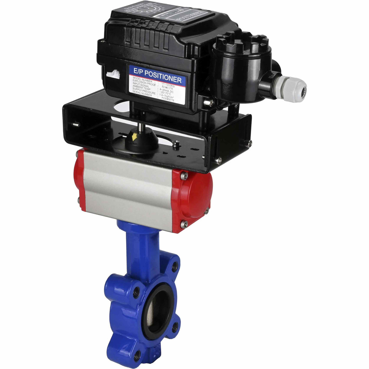 Water Butterfly Valve Elephant WBV1631E-2W-Fb-H, body material - cast iron QT450, disk material - Stainless steel AISI 304, seal - EPDM, pneumatic actuator PA-SA with return springs, positioner YT-1000RSN without feedback