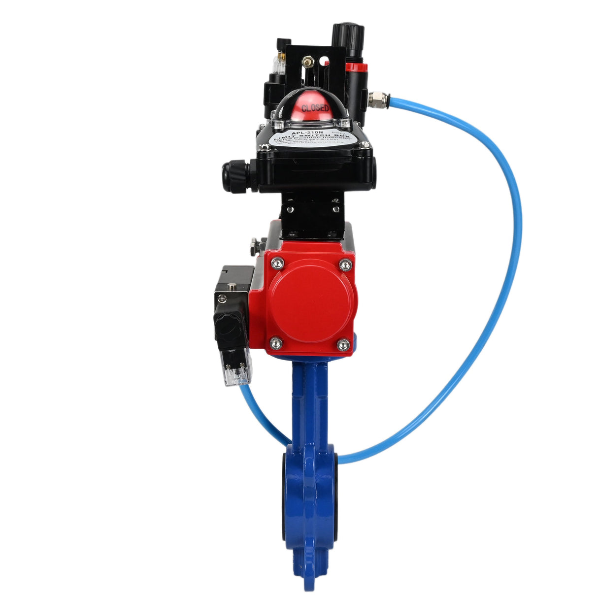 Water Butterfly Valve Elephant WBV1413E-2W-Fb-H, body material - cast iron GGG50, disk material - cast iron GGG40, seal - EPDM, with pneumatic actuator with return springs PA-SA, 4V320-10 220V, LSU APL-210N, ATU AFC2000