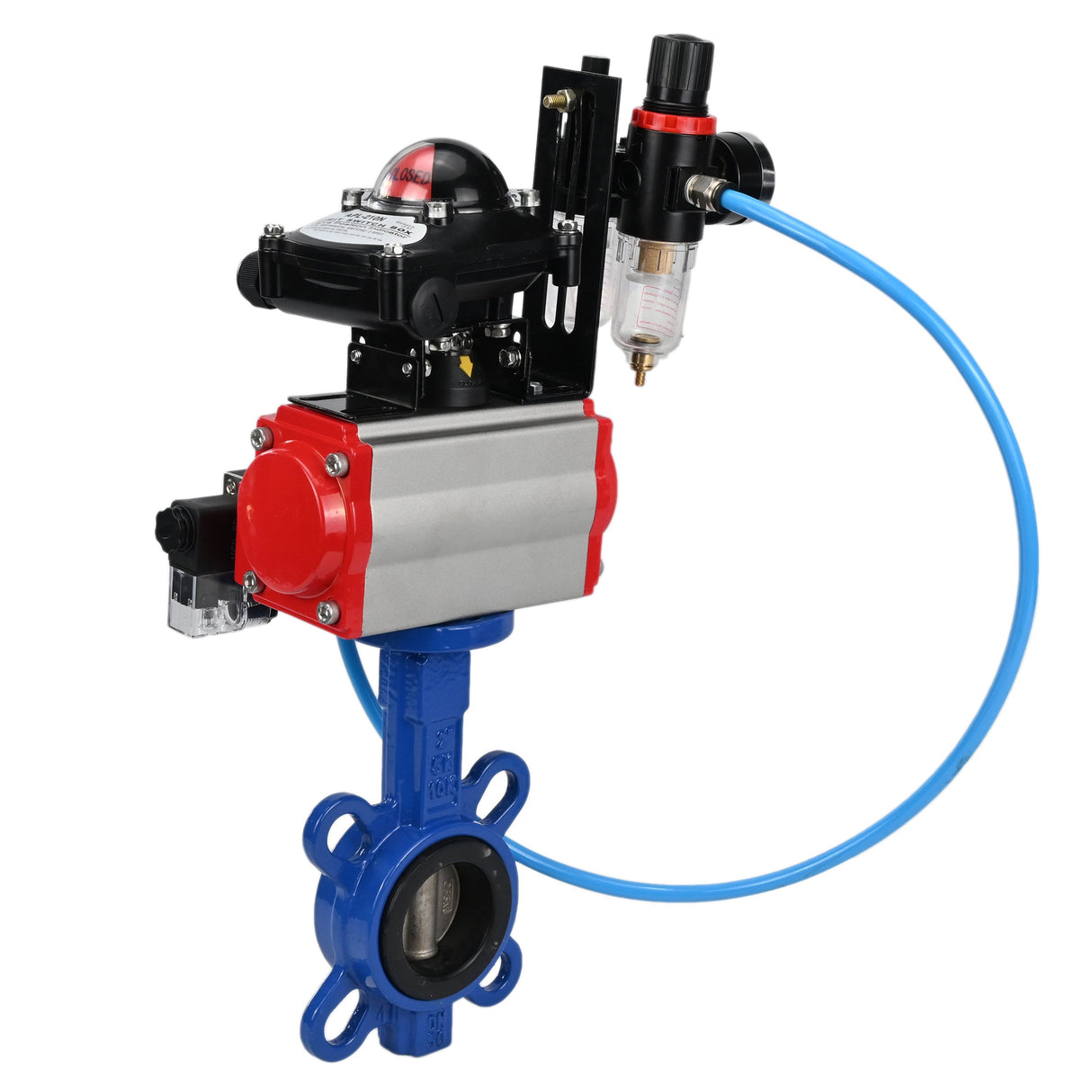 Water Butterfly Valve Elephant WBV1413E-2W-Fb-H, body material - cast iron GGG50, disk material - cast iron GGG40, seal - EPDM, with pneumatic actuator with return springs PA-SA, 4V320-08 220V, LSU APL-210N, ATU AFC2000